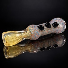 Glass Tobacco Chillum Pipe Pastel Blue Orange Speckle Black Grip Accents picture