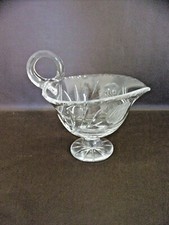 Vintage Clear Glass Gravy or Sauce Boat With Frosted Floral Design picture
