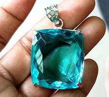 122 Ct Natural Blue Topaz Cushion Shape 925 Silver Pendant IGL Loose Gems 6JHD picture