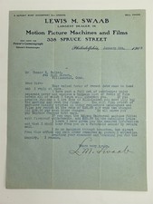 1908 antique LEWIS M SWAAB MOTION PICTURE FILM EDISON KINETOSCOPE phila pa picture