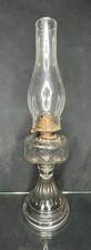 ANTIQUE CLEAR EAPG GLASS OIL LAMP W/ RIBBED BASE  BURNER & WICK picture