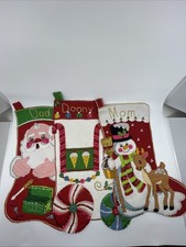 3 VTG Bucilla Felt Christmas Stocking Sequins Completed Santa Snowman Train picture
