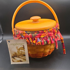 NEW VTG Longaberger Handwoven Basket w/ Lid Plastic Liner Fall Cotton Liner 1997 picture