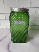 Vintage Owens Illinois Green Glass Coffee Canister picture