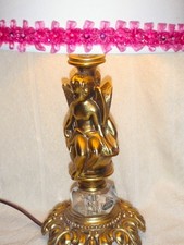 MCM Baroque Lamp Cherubs Cupid Lead Crystal Excellent 13 Inches picture