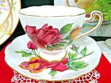 Roslyn tea cup and saucer Shadow Rose teacup England 1940s red roses  picture