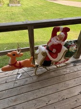 Vintage Empire Christmas Blow Mold Santa Claus Sleigh W/Reindeer *Great Color* picture