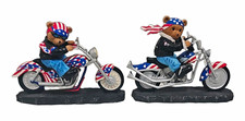 Faithful Fuzzies Biker Bear Figurines Patriotic American Flag Motorcycle Pair picture
