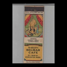 Matchbook Cover 1920s-30's Federal Match Ed Kelley's Belmar Cafe Worcester MA picture