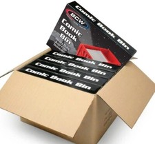 1 Case (5) BCW Brand Short Plastic Comic Book Bin Box Heavy Duty with Lid - RED picture