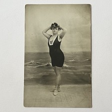 Antique RPPC Real Postcard Photograph Beautiful Woman Armpit Hair Bathing Suit picture