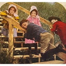 Atq Stereoscope Photo Card Hand Colored B&W World Series No 195 Riding The Rails picture
