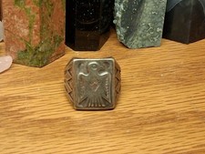 Fred Harvey era Thunderbird Ring sz 10.5  Cast Sterling Silver Coin bell trading picture