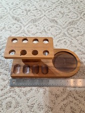 Vintage Decatur Industries Walnut 8 Pipe Stand Holder Glass Or Ashtray Holder picture