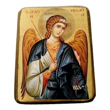 Archangel Michael Orthodox Wood Icon Handmade Byzantine Greece 9x6cm 3.5x2.4in picture