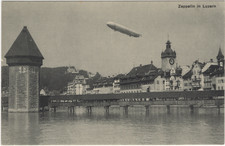 Zeppelin Over Lucerne — LZ 127 Postcard, Switzerland, 5.5x3.5