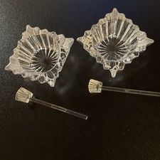 1940 Hensley Glass Salt Cellars Set W/Matching Glass Spoons Ridgeleigh Pattern picture
