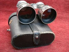 ANTIQUE CHEVALIER LEATHER COVERED BINOCULARS WITH CASE - OLDTIME FRENCH MANF. picture