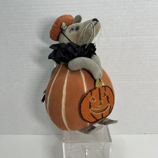 Vtg Halloween Primitive Stuffed Pumpkin Tilly Mouse Sand Filled Base Joe Spencer picture