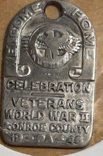 Vintage 1946 Monroe County PA WW II Veterans Sterling Silver LGB Dog Tag Pendant picture