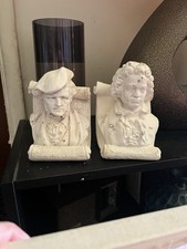 Vtg Pair Bookends Classical Musicians Beethoven And Wagner Plaster 4 x 6
