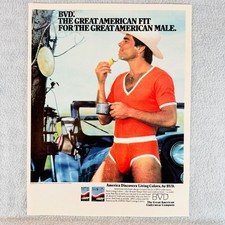 1980 BVD Mens Underwear Vtg Print Ad Tighty Red Cowboy Hat Shaving Hairy Chest picture
