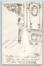 c1910's Woman Wearing Long Dress Hand Drawn Art West Hampstead NW Postcard picture