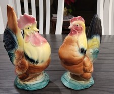 Vintage Royal Copley Rooster and Hen Country Chicken Figurines picture