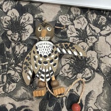 Vintage 1962 Gregor Creations Pull String Owl Toy Wood Ornament from Austria picture