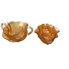 Set Of 2 Fenton Art Glass Carnival Glass Two-Handle Bonbon Dish in Marigold picture
