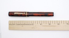 Vintage Royal Oversize Flat-Top Mottled Red and Black Fountain Pen picture