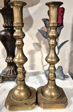 Vintage Solid Brass Candle Holders – Classic Heavy Pair – 10.5” Tall picture