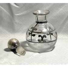 Hand Painted Antique Perfume Bottle Clear Glass Round EMPTY picture