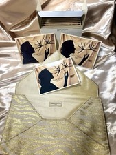 Vintage Annick Goutal Paris Gold Jacquard Clutch & 20 Perfume Card Gift Set picture