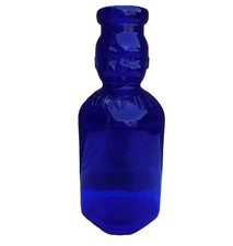 Brookfield Vintage Cobalt Blue Glass Bottle Double Sided Baby Face Quart picture
