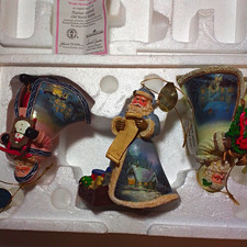 Ashton-Drake Thomas Kinkade Old World Santas Christmas Ornaments Set 3 COA 2005 picture