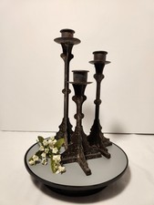 Distressed Cast Iron Taper Candlestick Holders – Gothic Tripod Set of 3 picture
