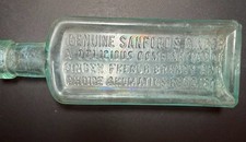 Antique Sanford’s Ginger Embossed Aqua Glass Potters Drug Medicine Bottle c.1900 picture