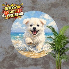 Cute Dog Portrait Puppy Pet Lover Round Aluminum Metal Tin Sign Wall Decor 8x8 picture