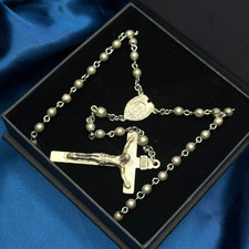 Vintage All Sterling Silver Bead Catholic Rosary 18