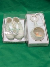 Dept 56 Bisque Baby's 1st Christmas Ornaments Teddy Bear Rattle & Shoes 