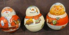 VTG 80's Bristol Ware Set of 3 Tin Metal Can Roly Poly Christmas Containers picture