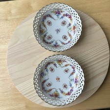 VTG Schumann Bavaria Dresden Gilt Two Bowls 5 Inch Hand Painted Floral Webbed picture