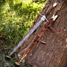 Handmade Copper Damascus Viking Sword with Engraved Wooden Scabbard Fantasy Swor picture