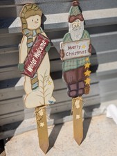 2001 Vintage Set of 3 Wooden Seasonal Garden Stakes picture