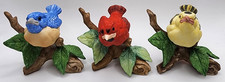 Lefton Lot of 3 Bird on Tree Branch Figurine Red Cardinal Blue and Yellow Bird picture