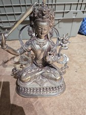 Silver ANTIQUE Buddhist STATUE OF MANJUSHRI picture