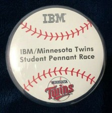 1987 Minnesota Twins IBM Student Pennant Race Pin-back Button 3 inches picture