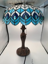 Vintage Tiffany Style Peacock Stained Glass Table Desk Lamp Double Lights Read picture