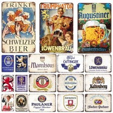 Vintage Germany Paulaner Beer Tin Metal Signs Home Décor 8x12 picture